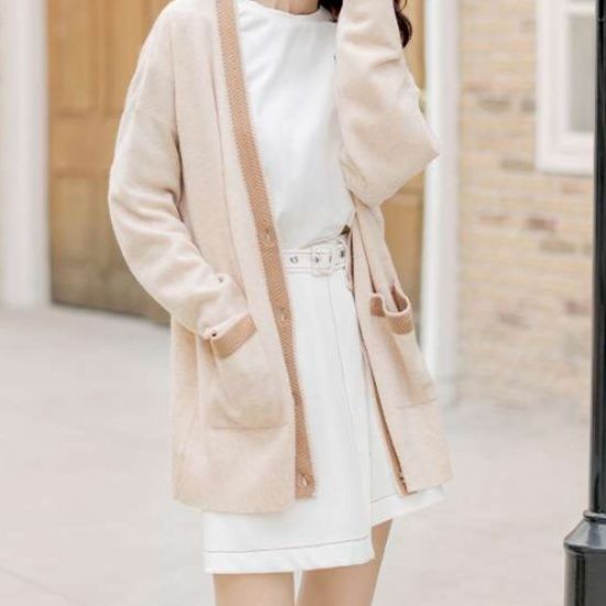 レディースカーディガン ゆったりシルエット リブ切替カーディガン