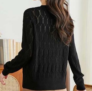 レディースカーディガン 上品パールボタン レース編みカーディガン