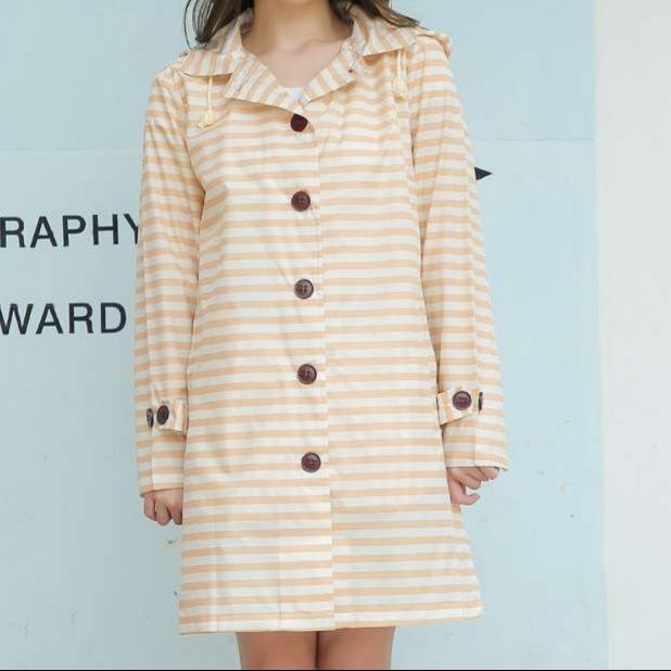 レディースカーディガン ストライプ柄フード付き