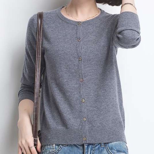 レディースカーディガン シンプル美人 クルーネックカーディガン　ショート丈