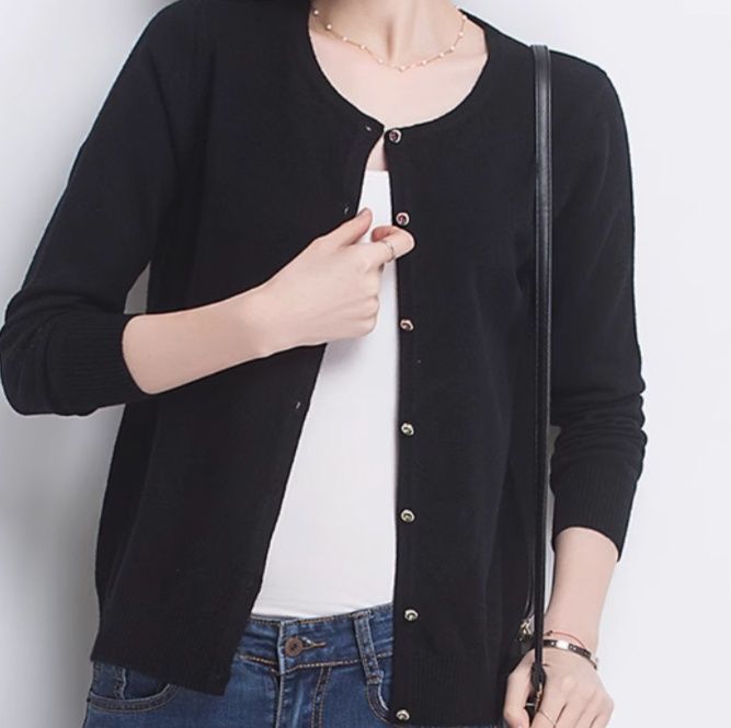 レディースカーディガン シンプル美人 クルーネックカーディガン　ショート丈