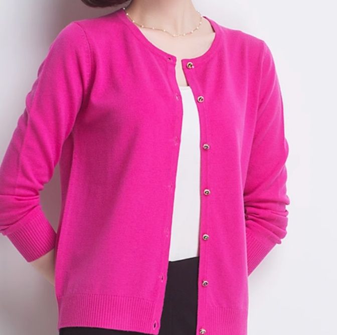 レディースカーディガン シンプル美人 クルーネックカーディガン　ショート丈