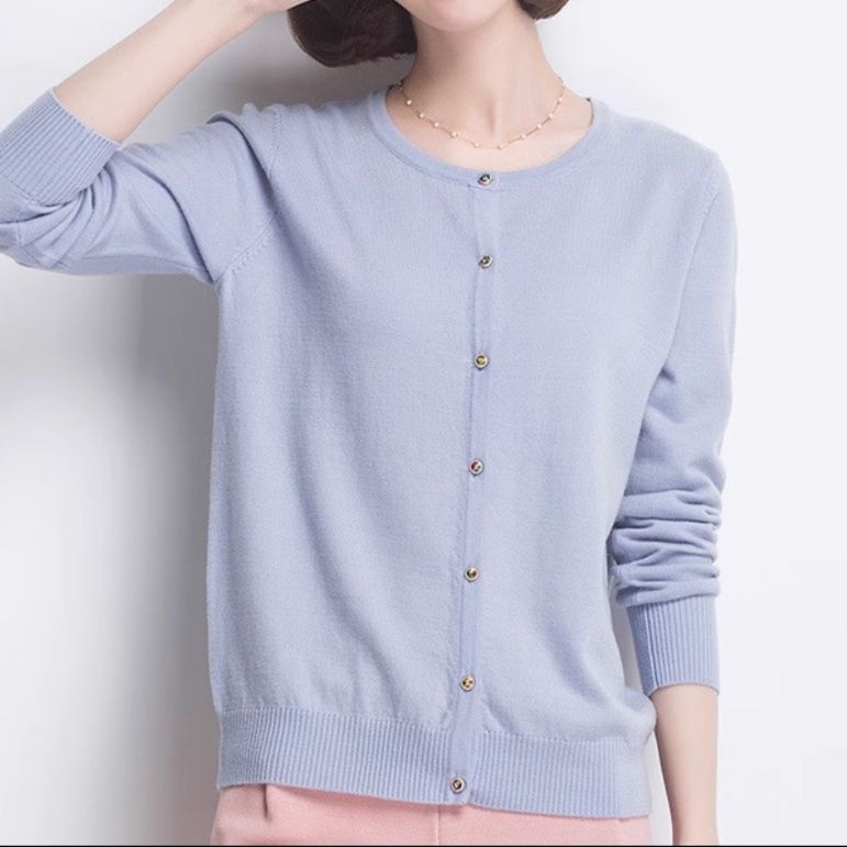 レディースカーディガン シンプル美人 クルーネックカーディガン　ショート丈