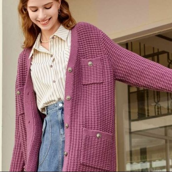 レディースカーディガン やわらか素材 リブ編み ミドルカーディガン