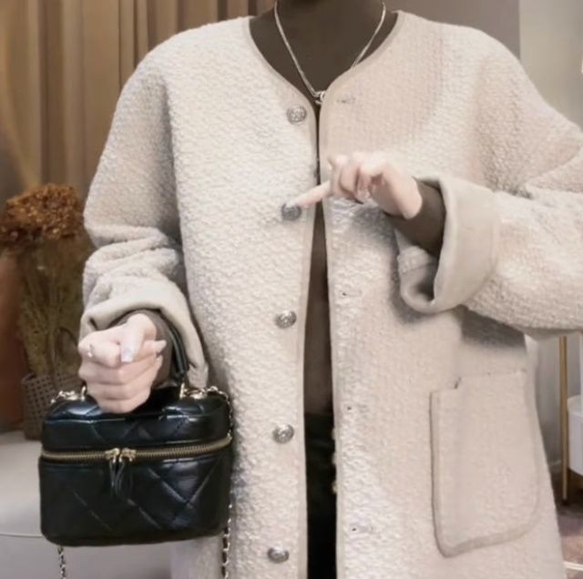 レディースカーディガン もこもこラウンドネックカーディガン　ショート丈