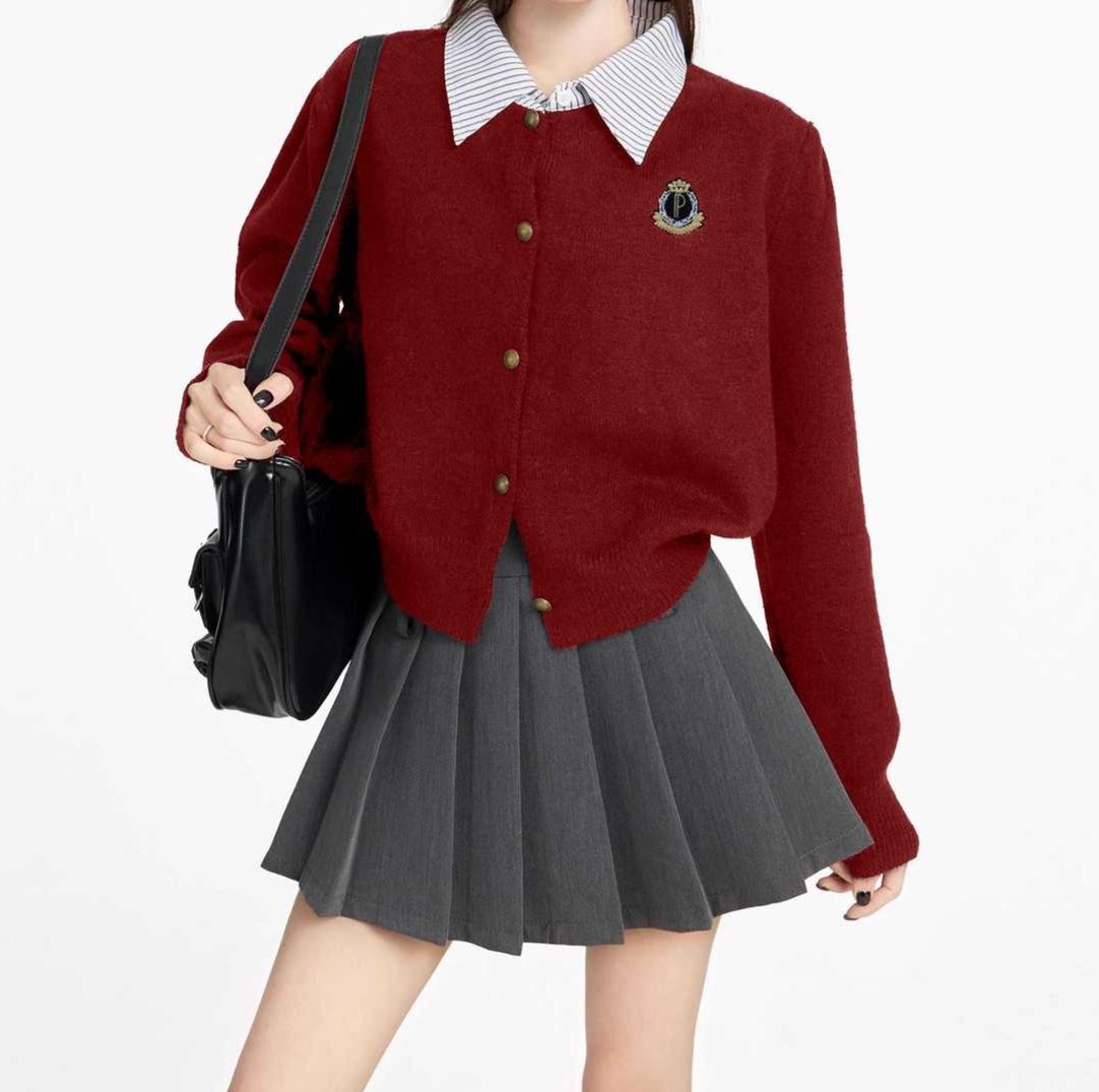 レディースカーディガン 学生風ショート丈ニットカーディガン