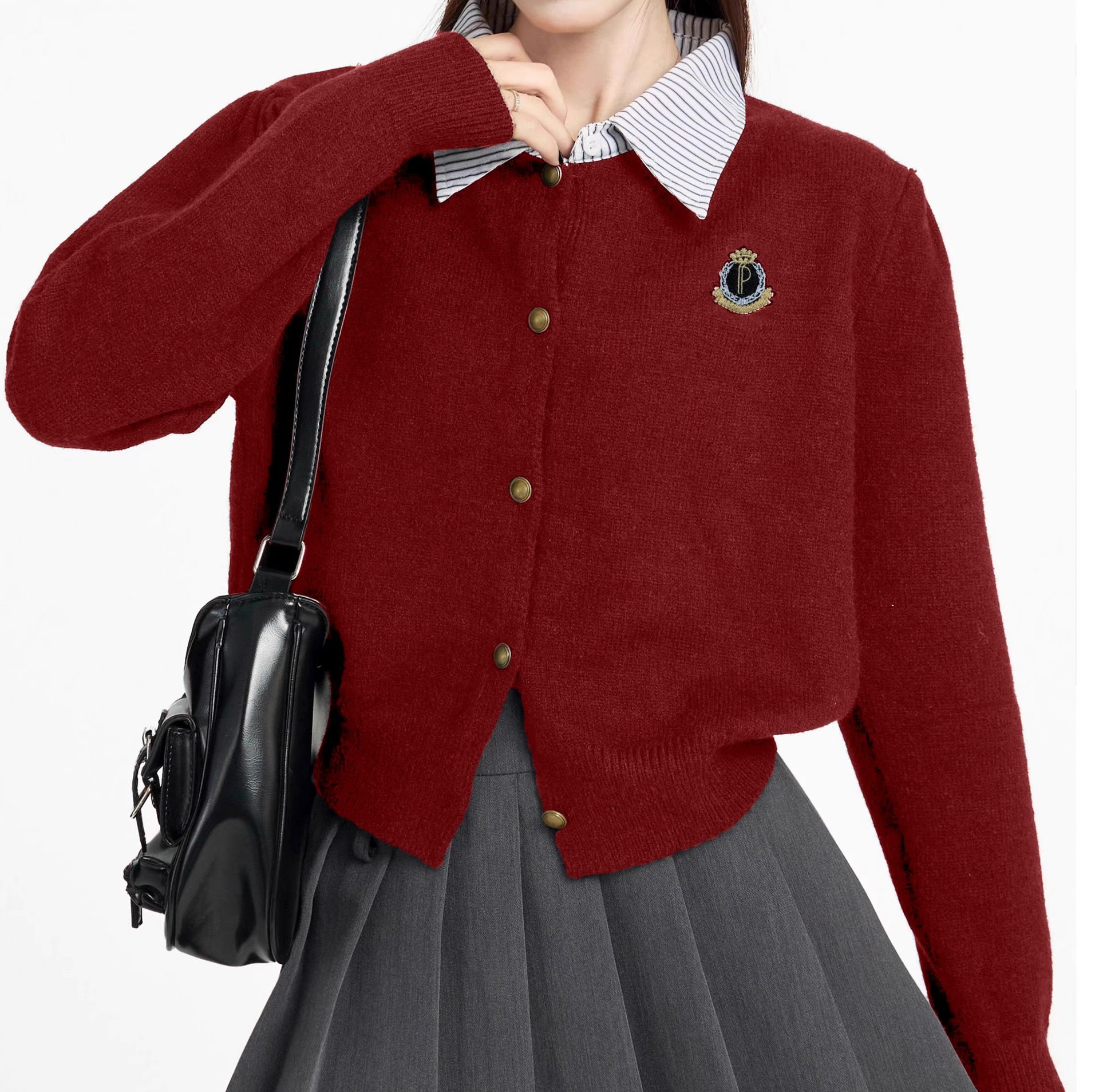 レディースカーディガン 学生風ショート丈ニットカーディガン