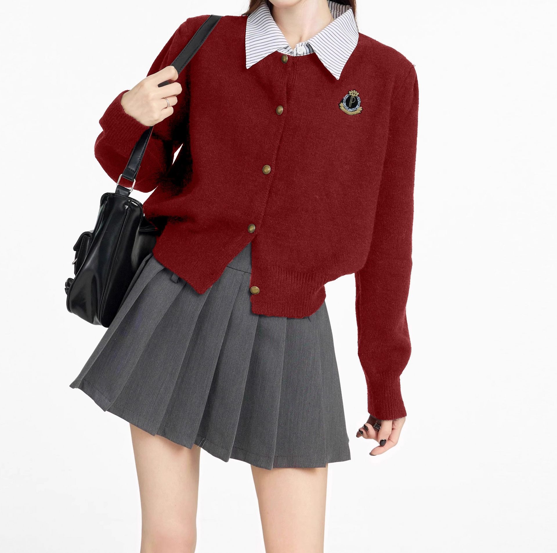 レディースカーディガン 学生風ショート丈ニットカーディガン