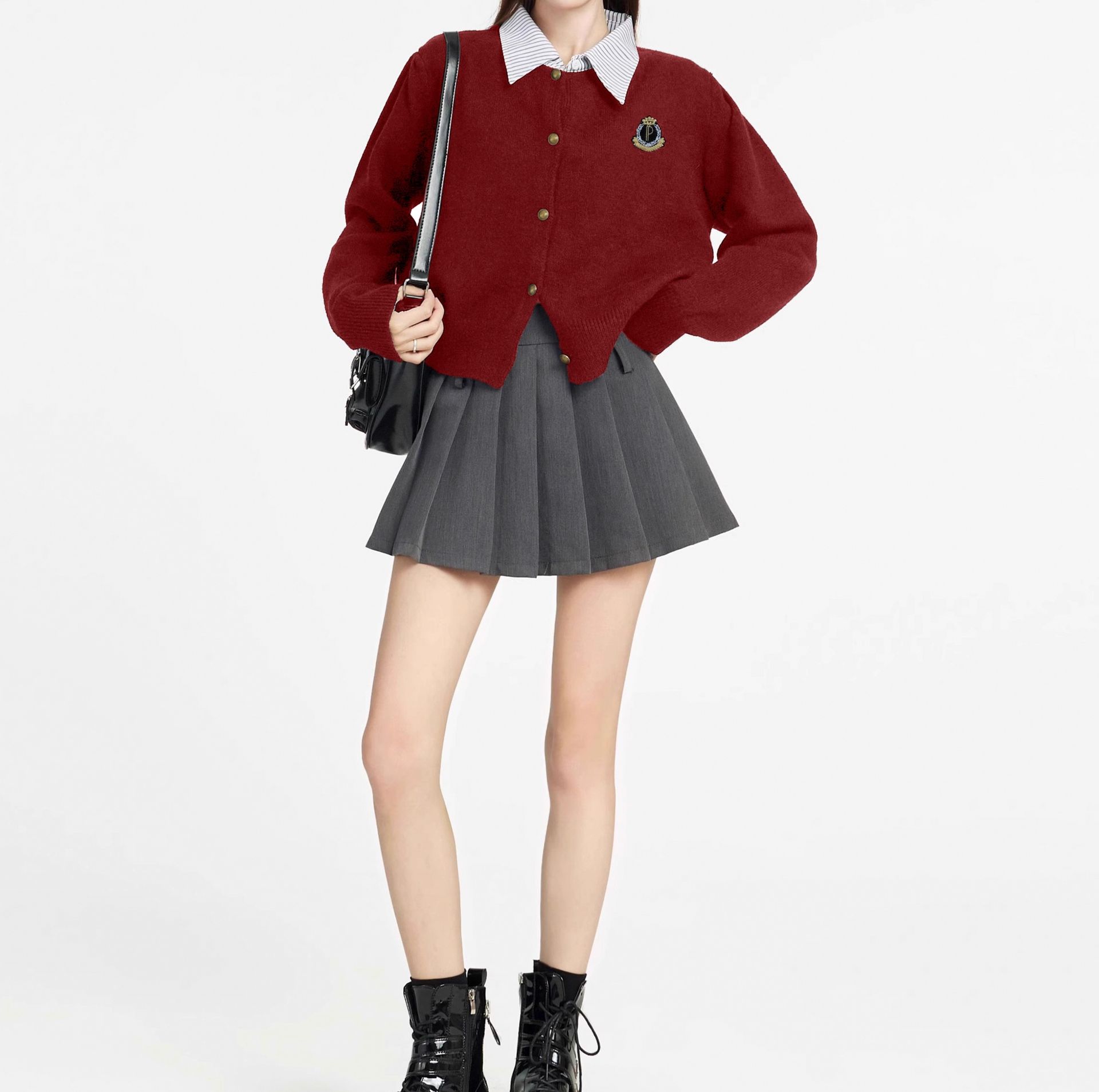 レディースカーディガン 学生風ショート丈ニットカーディガン