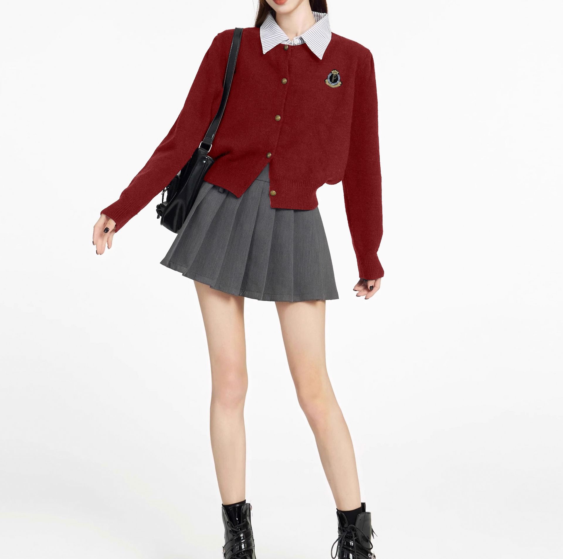 レディースカーディガン 学生風ショート丈ニットカーディガン