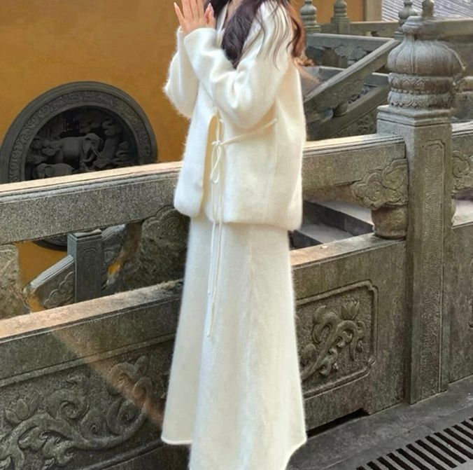 レディースカーディガン もふもふコットンリボン付きカーディガン