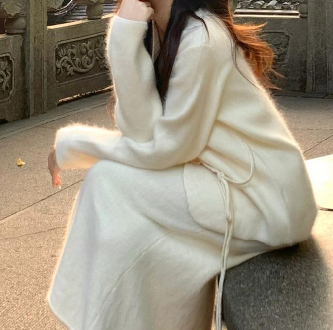 レディースカーディガン もふもふコットンリボン付きカーディガン