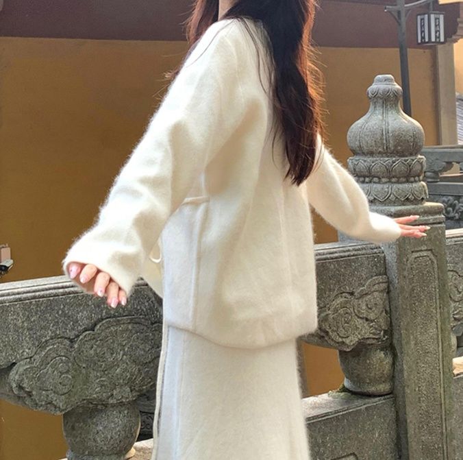 レディースカーディガン もふもふコットンリボン付きカーディガン