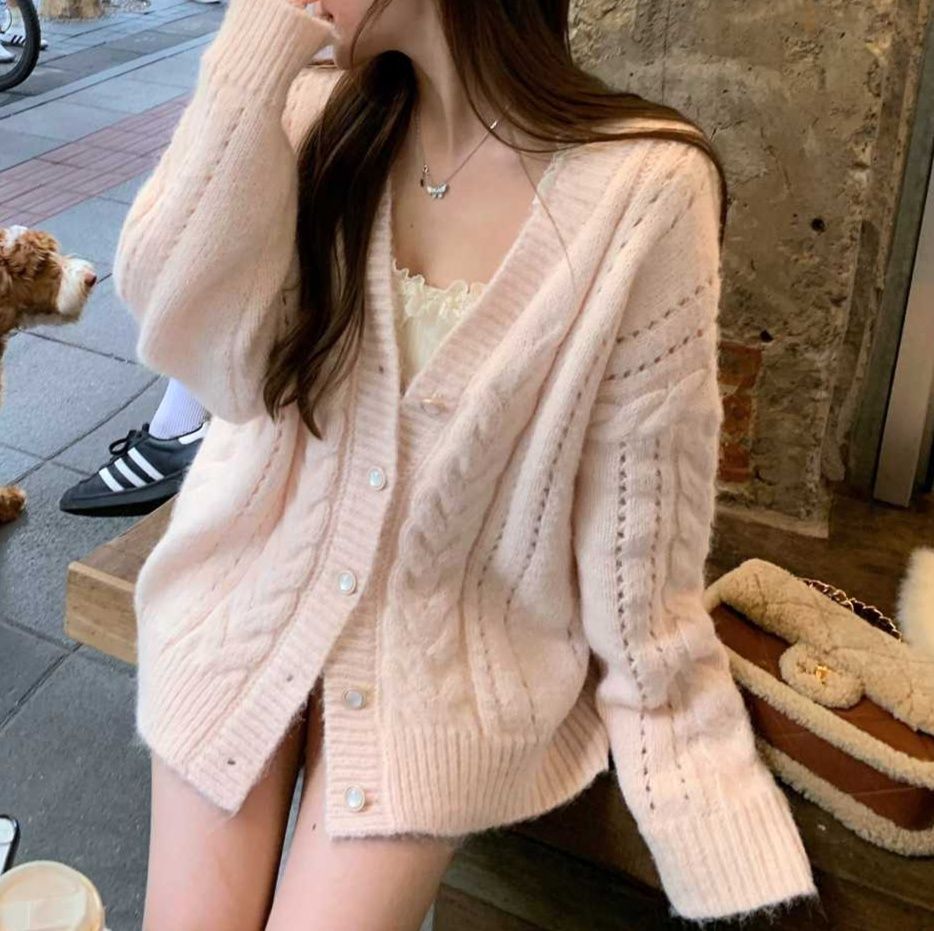 レディースカーディガン かぎ針編みレース ミドル丈カーディガン