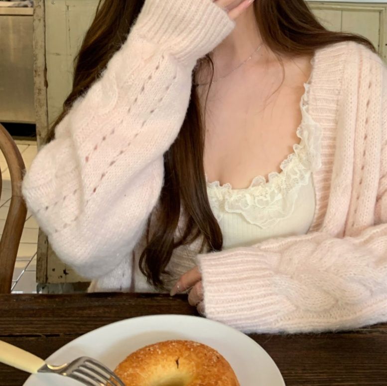 レディースカーディガン かぎ針編みレース ミドル丈カーディガン