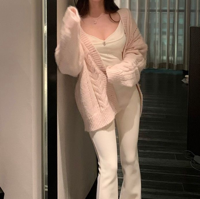 レディースカーディガン かぎ針編みレース ミドル丈カーディガン