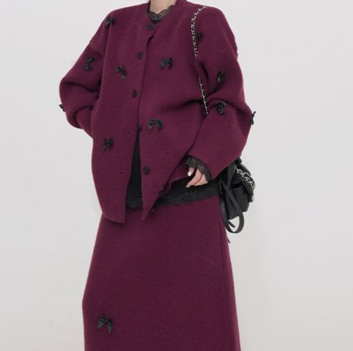 レディースカーディガン リボン装飾ニットカーディガン