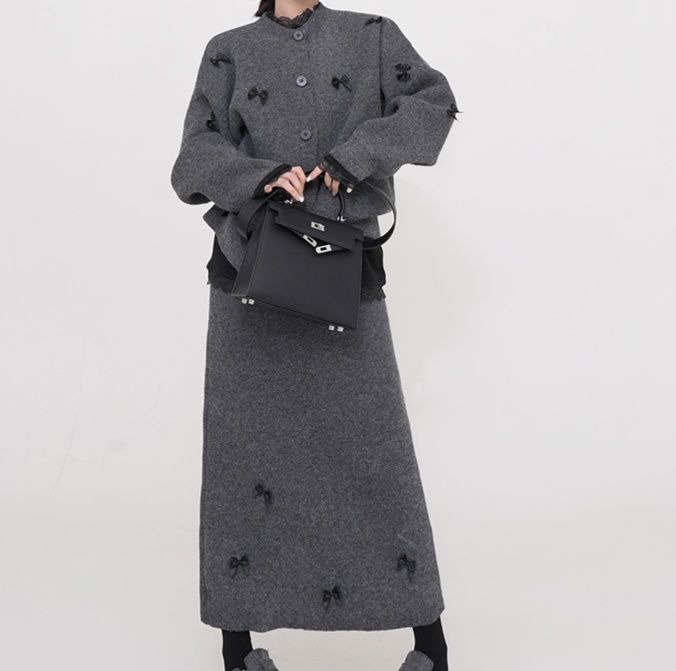 レディースカーディガン リボン装飾ニットカーディガン