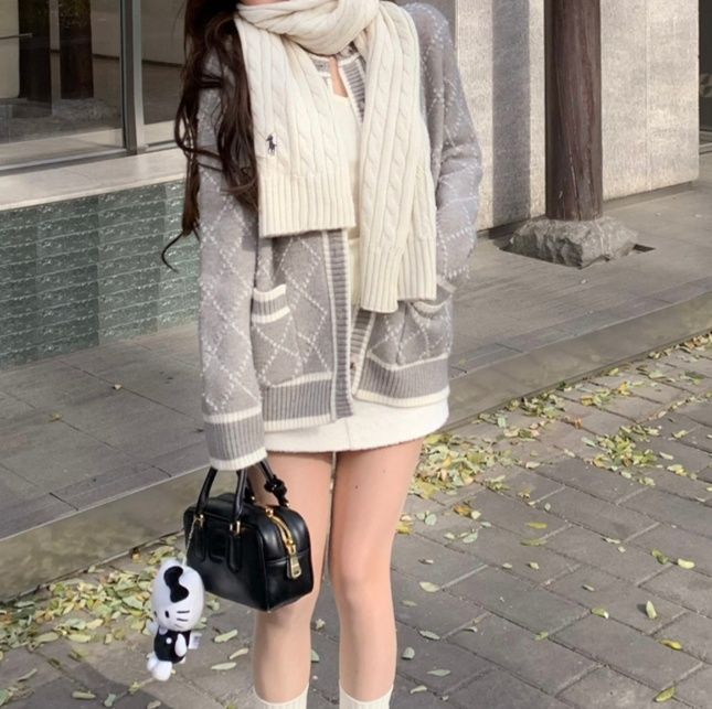 レディースカーディガン キルティングリブニットカーディガン　ミドル丈カーディガン