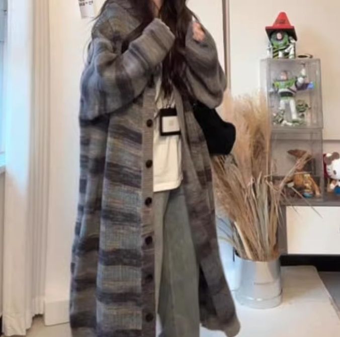 レディースカーディガン ぽかぽかモコモコニットコート　ロング丈