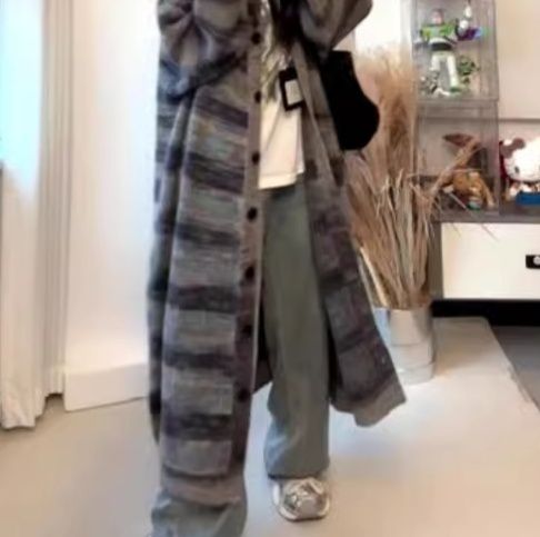 レディースカーディガン ぽかぽかモコモコニットコート　ロング丈