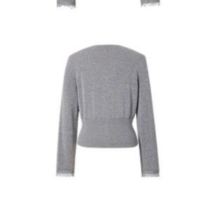 レディースカーディガン レース縁取りVネック上品カーディガン　ショート丈