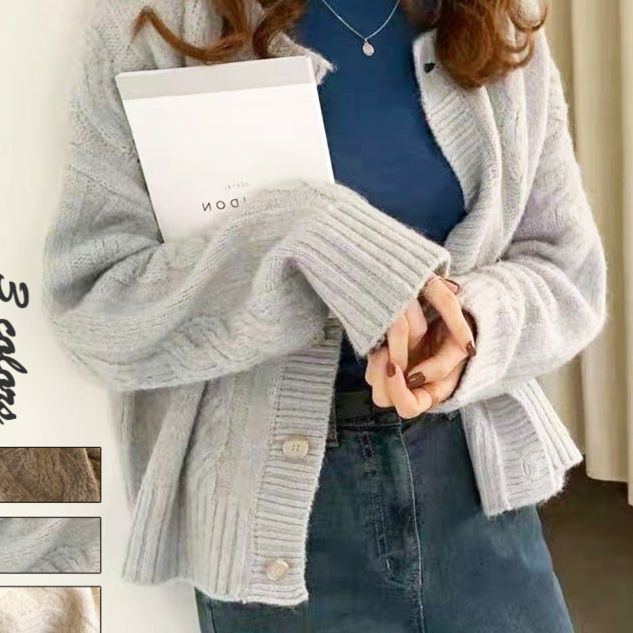 レディースカーディガン ふんわりリブ編みニットショート丈カーディガン長袖羽織