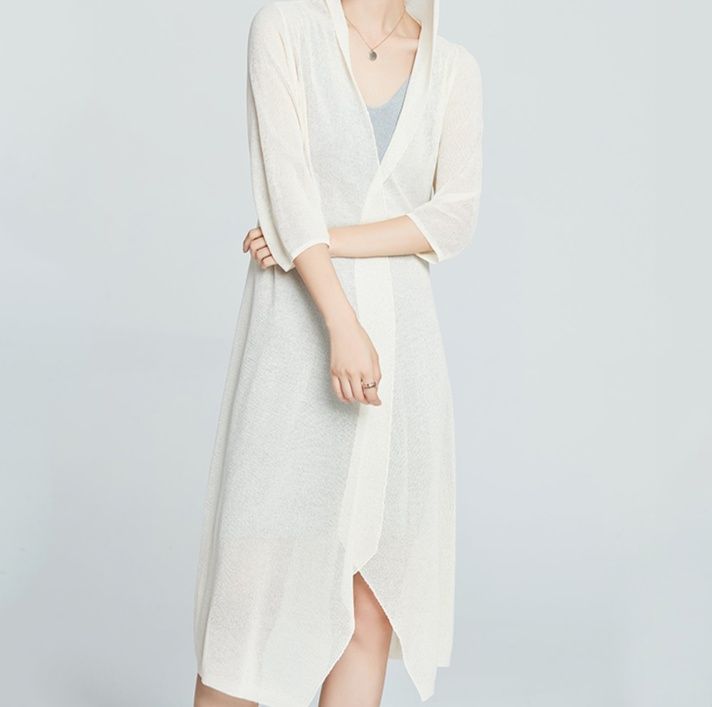 レディースカーディガン エレガント七分袖ロングカーディガン