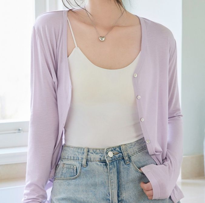 レディースカーディガン 薄手素材の柔らかシルエットカーディガン　ショート丈カーディガン