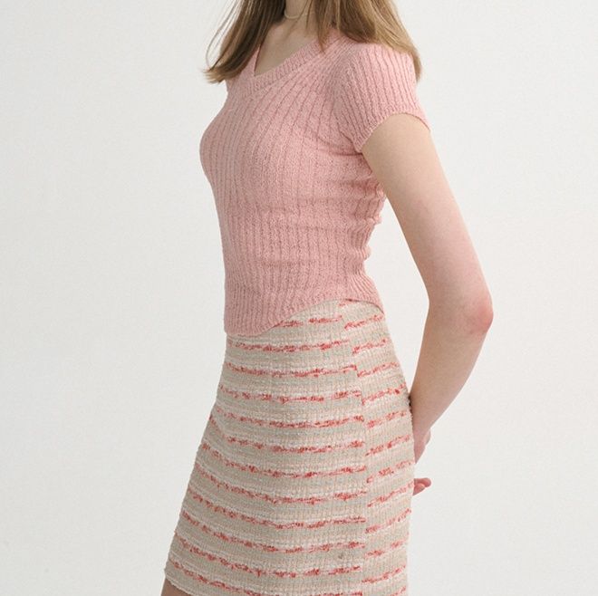 レディースカーディガン 優美リブ編み半袖ニットカーディガン