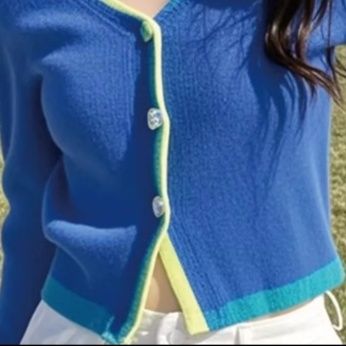 レディースカーディガン 配色切り替えデザイン長袖ニットカーディガン