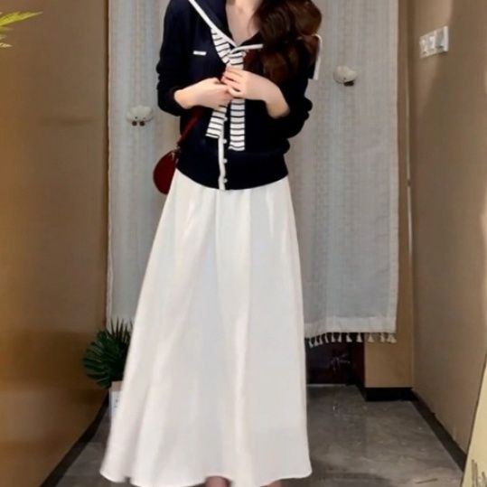 レディースカーディガン 配色美人な前開きボタン羽織りカーディガン