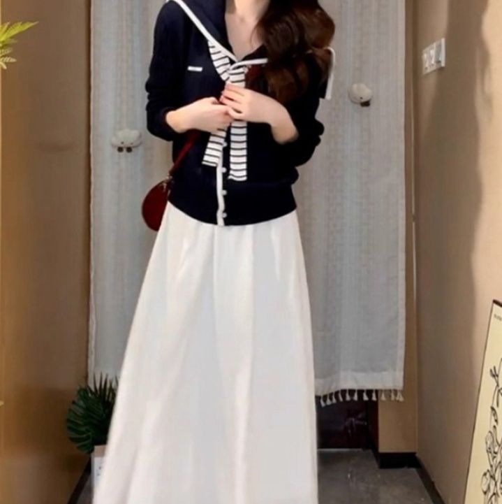 レディースカーディガン 配色美人な前開きボタン羽織りカーディガン