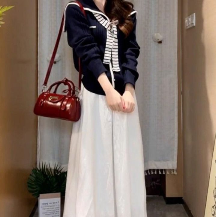 レディースカーディガン 配色美人な前開きボタン羽織りカーディガン