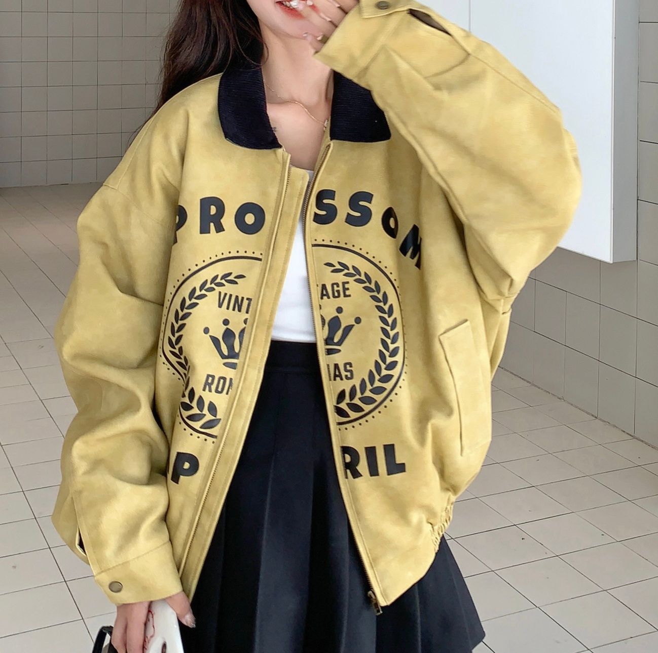 レディースカーディガン 配色デザイン刺繍入りジップアップカーディガン