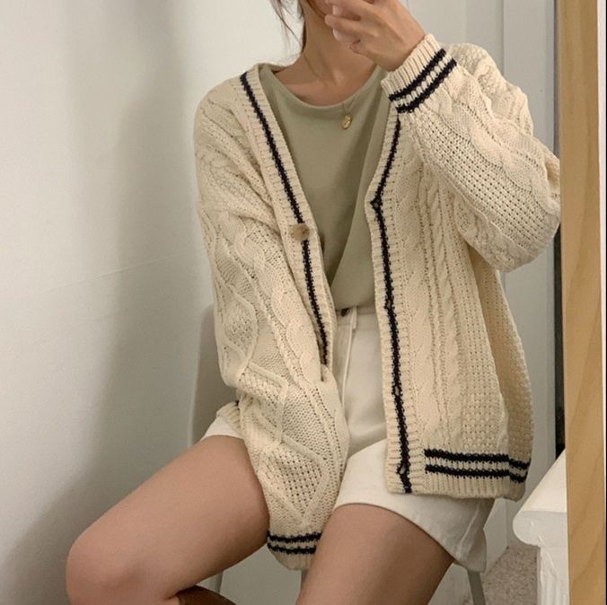 レディースカーディガン ケーブル編みミドル丈ニットカーディガン 大人気カジュアルスタイル
