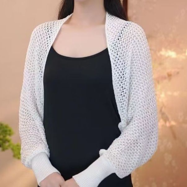 レディースカーディガン 透かし編みニットショートカーディガン
