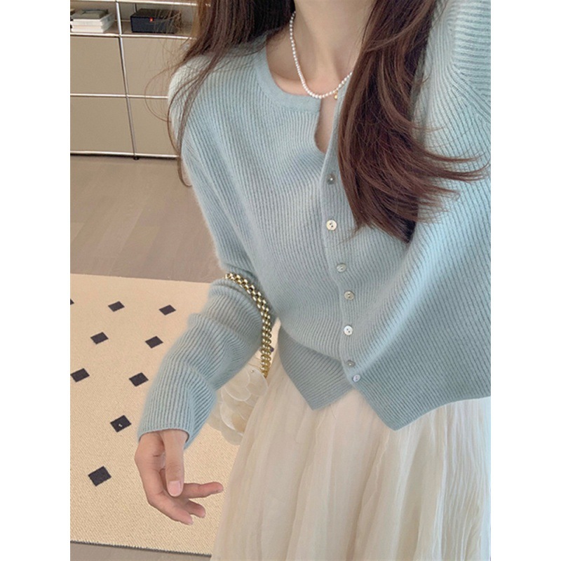 レディースカーディガン ショート丈ニットカーディガン長袖無地ゆったり