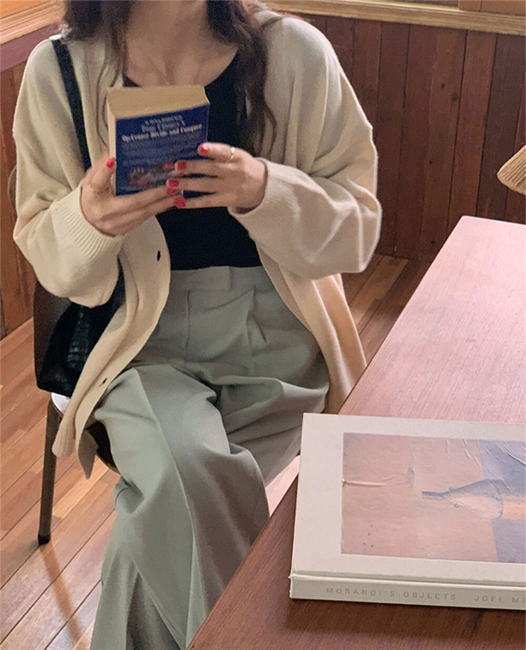 レディースカーディガン 春秋ミドル丈ニットカーディガン 暖かシンプルデザイン