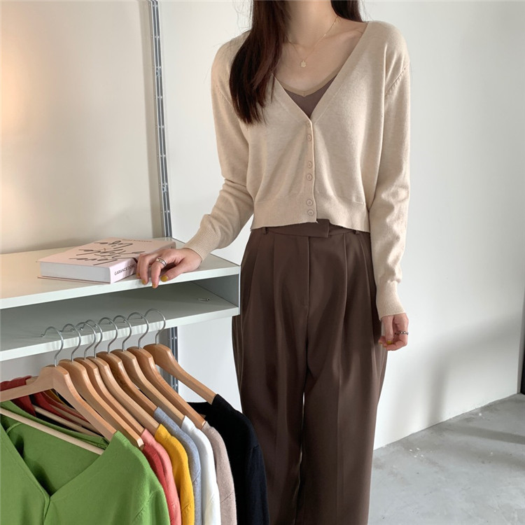 レディースカーディガン ショート丈ニットカーディガン シンプルレトロ風