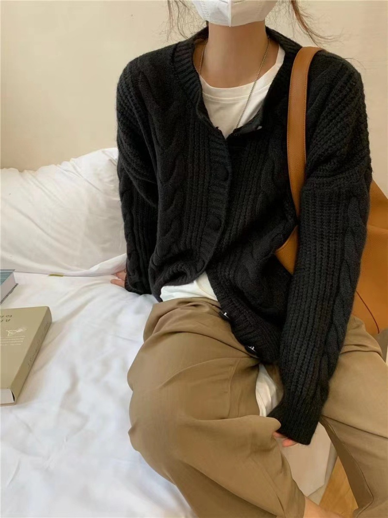 レディースカーディガン ショート丈 ケーブル編みニットカーディガン ゆったり体型カバー厚手羽織り