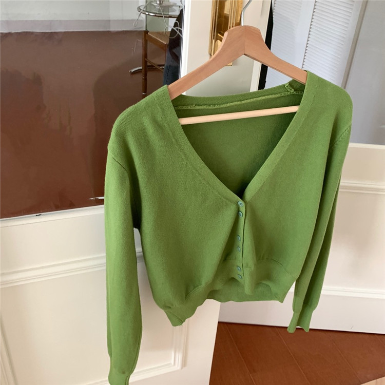 レディースカーディガン ショート丈ニットカーディガン シンプルレトロ風