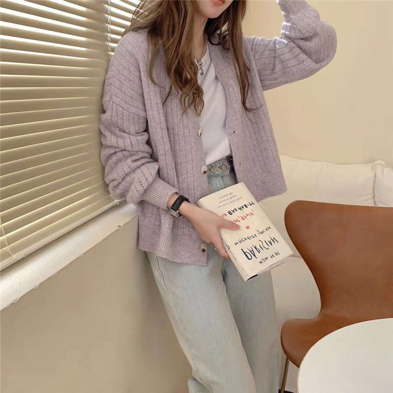 レディースカーディガン ショート丈 ニットカーディガン 長袖ボタン羽織り