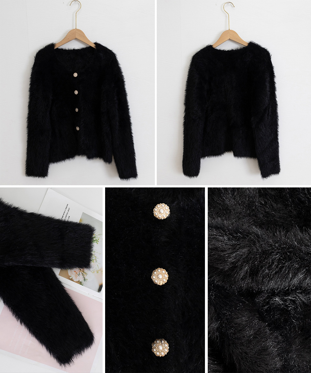 レディースカーディガン ショート丈 ふわふわシャギーニットカーディガン 秋冬