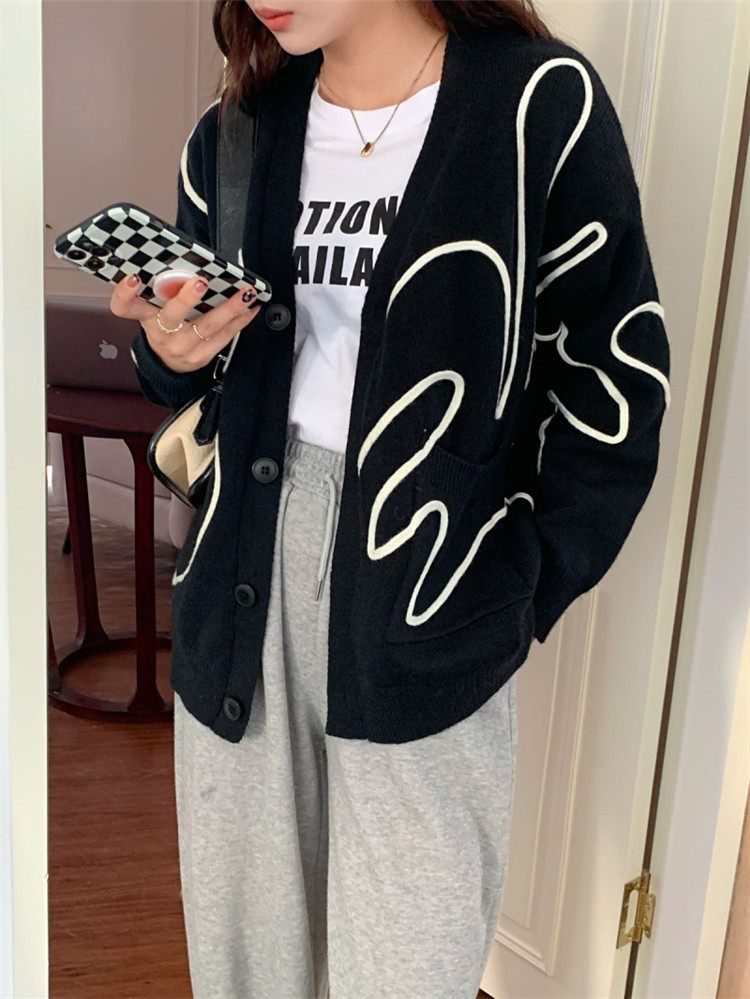レディースカーディガン 秋冬ゆったりミドル丈ニットカーディガン長袖　デザインカーディガン