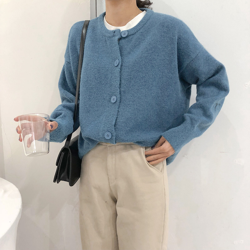 レディースカーディガン ショート丈 ボタン付き長袖ニット羽織カーディガン 