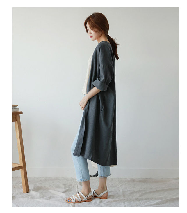 レディースカーディガン 秋冬新作 綿麻ロング丈カーディガン 薄手羽織り