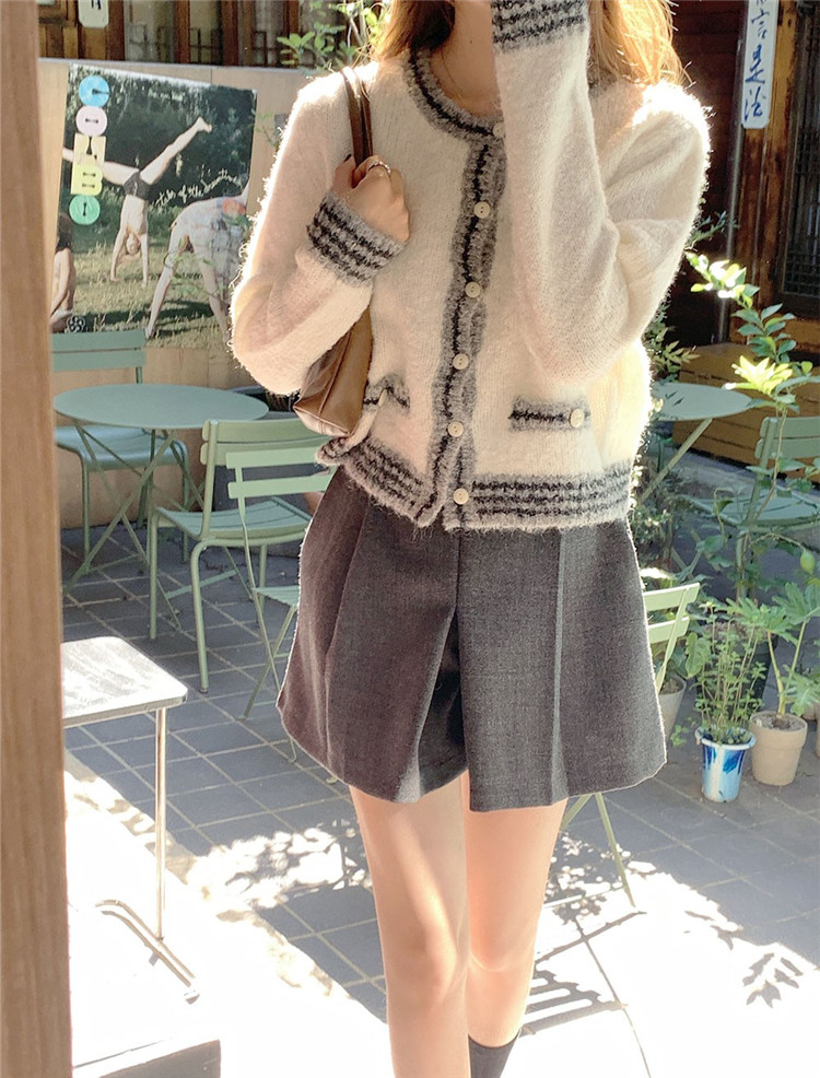 レディースカーディガン 上品な大人可愛いショート丈ニットカーディガン