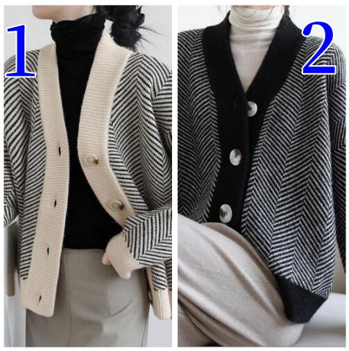 レディースカーディガン 秋冬新作ミドル丈ニットカーディガン大人気レディース二色展開
