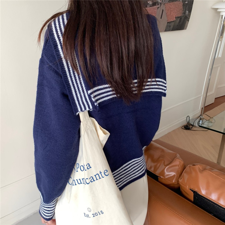 レディースカーディガン 学院風ミドル丈セーラー襟ニットカーディガン